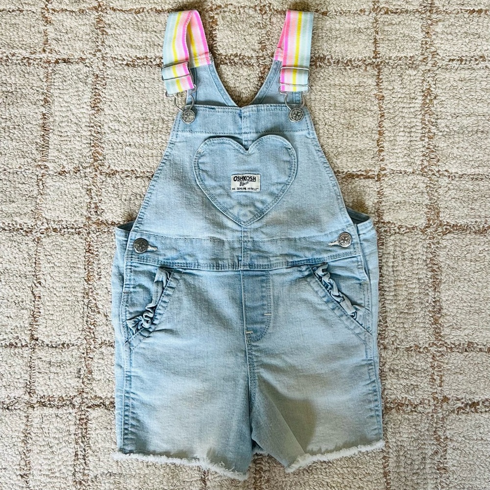 Girls overalls with cute heart pocket and rainbow straps